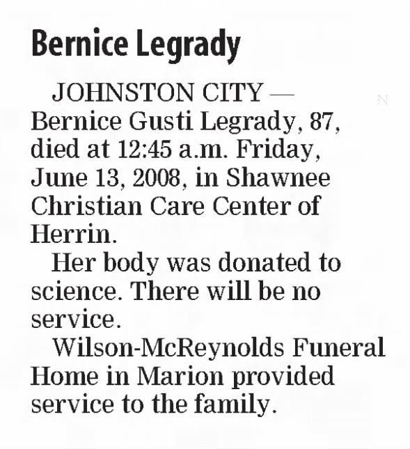 Bernice (Fischer) (Wajec) Legrady b. 11-9-1920 d. 6-13-2008